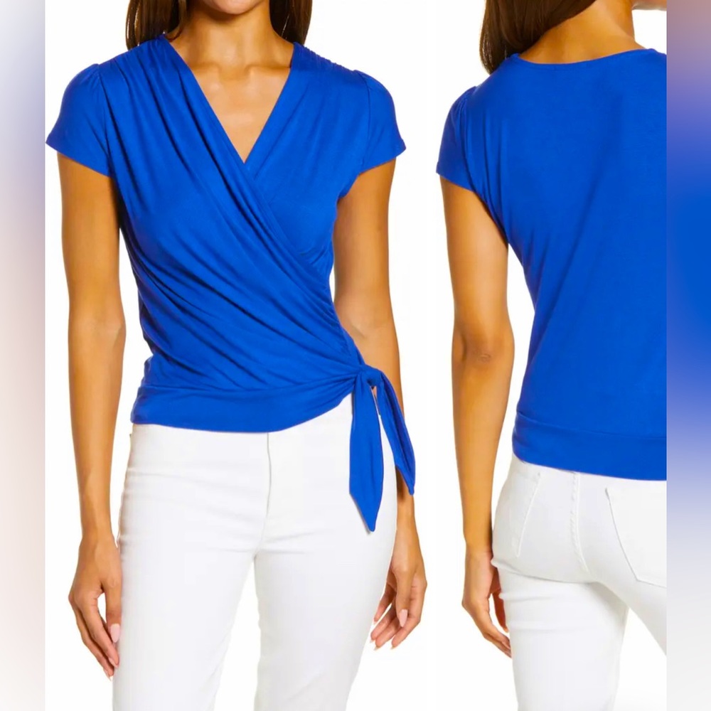 Loveapella Faux Wrap Top | Royal Blue | Size L